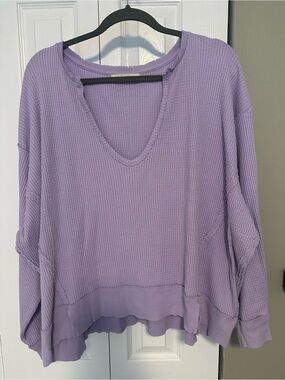 Free People Lavender V-Neck Waffle Knit Women's Top